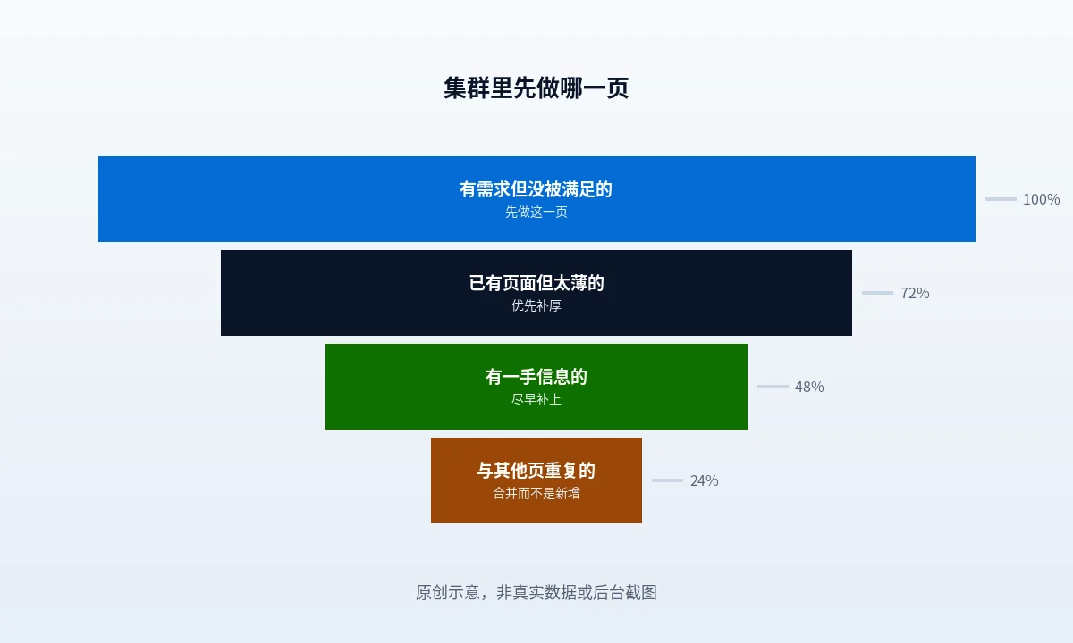 主题集群怎么排优先级：先做哪一页