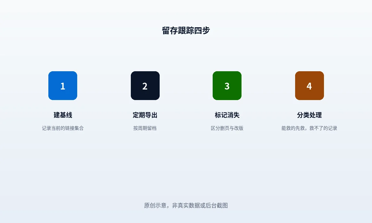 外链消失的四类原因分流：来源页删除、链接被挪、服务器 5xx 临时故障、链接格式变化，各自对应不同的下一步动作