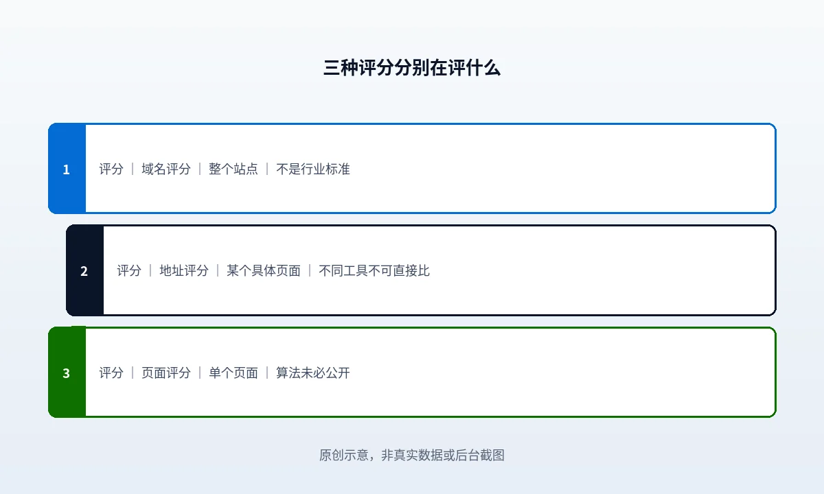 第三方工具的三个评分：域名、URL、页面分别代表什么
