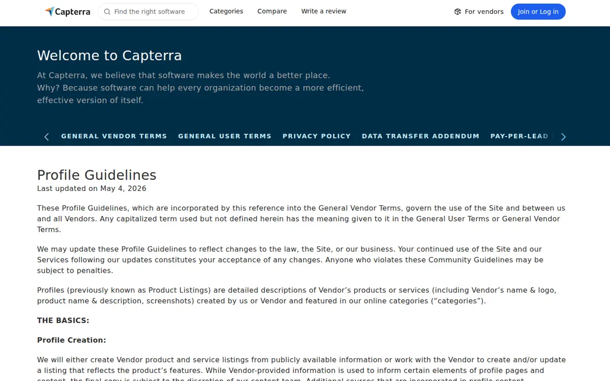 评测与目录平台：G2、Capterra、Trustpilot 资料一致性检查