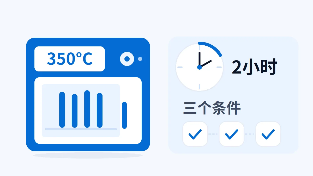 AI 生成示意图:文章主题:E7018 焊条烘干:350°C、2 小时,还有三个不能忽略的条件;所在章节:不是所有焊条都能烘; 片用途:焊条再烘干温度、时间与限制条件示意