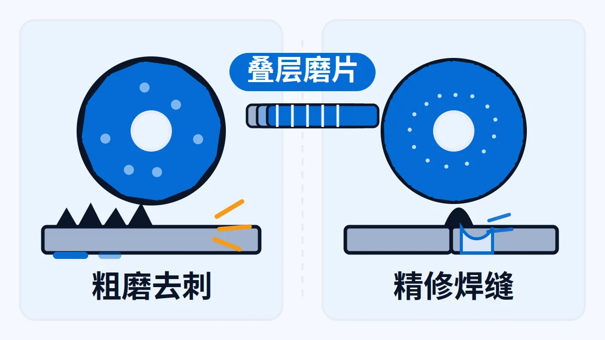 AI 生成示意:百叶片叠层结构与目数用途示意,粗磨精修对比标注