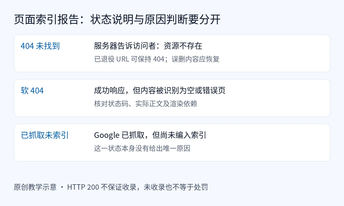 404、软 404 和已抓取未索引的报告含义