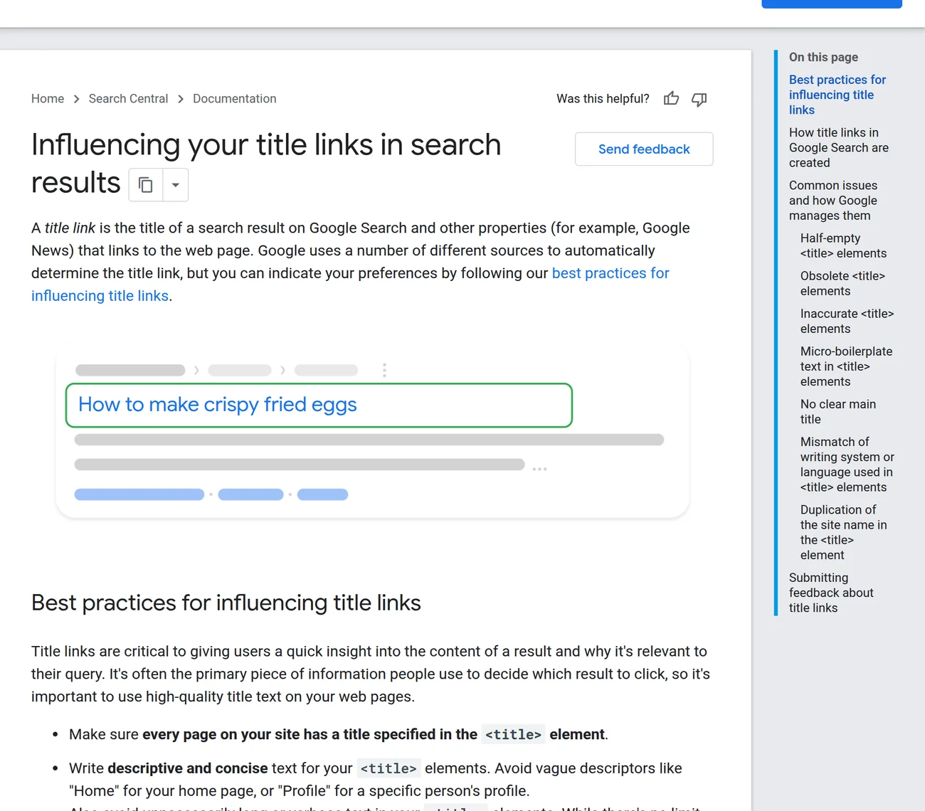Google Search Central 官方页面 Influencing Title Links,说明 Google 可能根据页面内容与外部信号改写标题链接