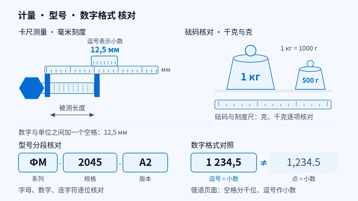 AI 生成示意图:工业零件的公制单位与俄语数字格式