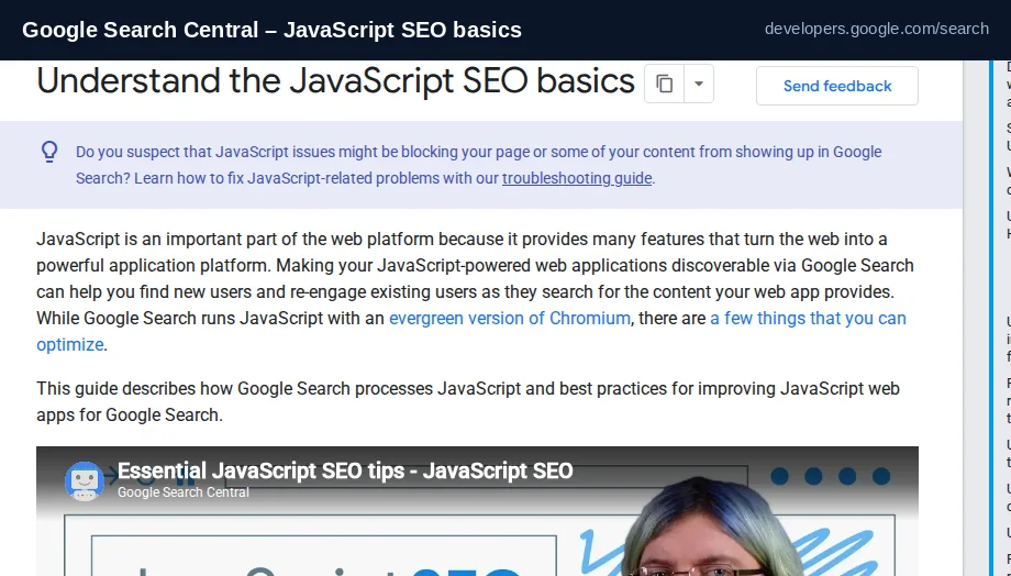 Google Search Central page Understand the JavaScript SEO basics, explaining that Googlebot queues pages for crawling and rendering and that pre-rendering is recommended because not all bots run JavaScript