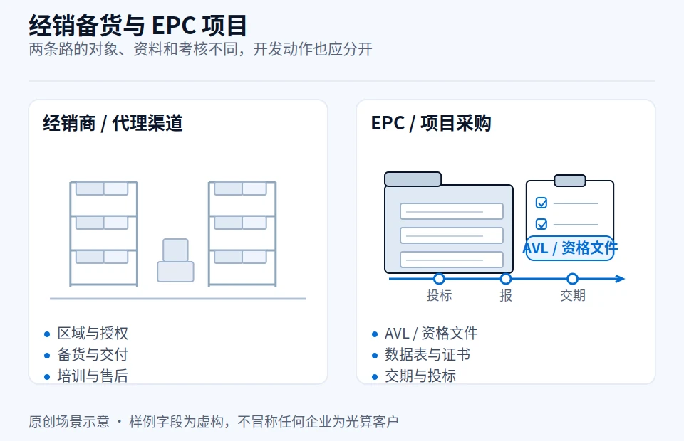阀门经销与 EPC 项目是两条路：开发动作、资料和考核都不一样