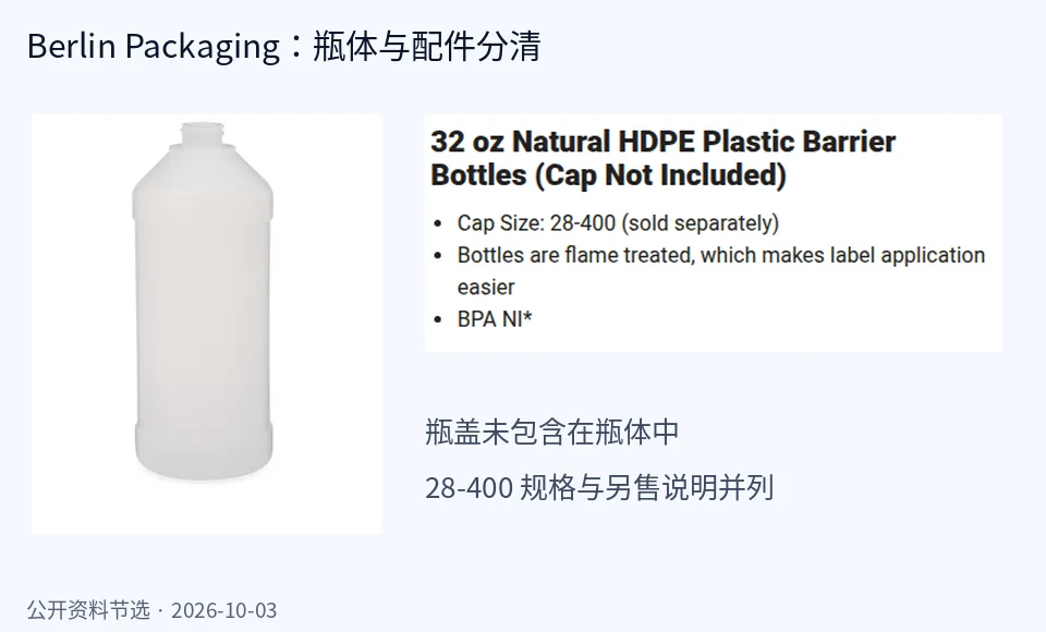 拆解 Berlin Packaging 公开站：包装供应商的目录、closures 与技术资料怎么分层