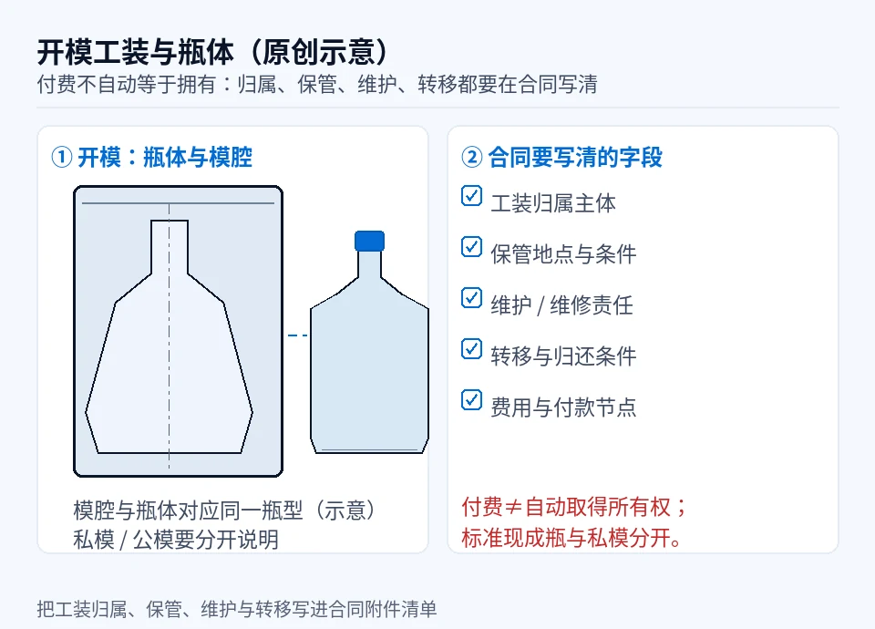 塑料瓶开模工装与瓶体对应的原创示意