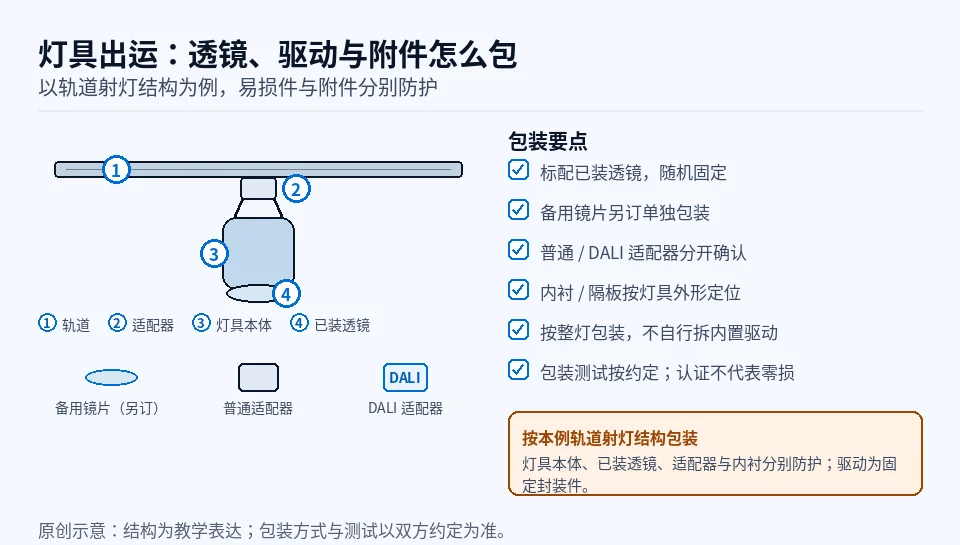 轨道射灯结构与包装分件的原创示意