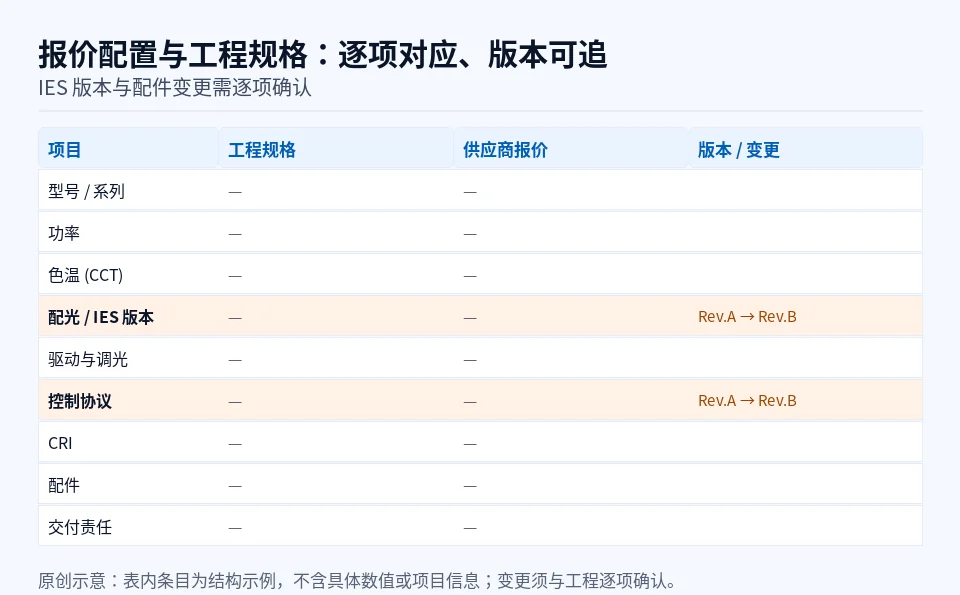 照明报价配置与工程规格对应的原创示意