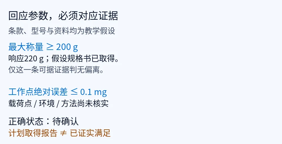 已取得规格与尚待核实误差的响应对比