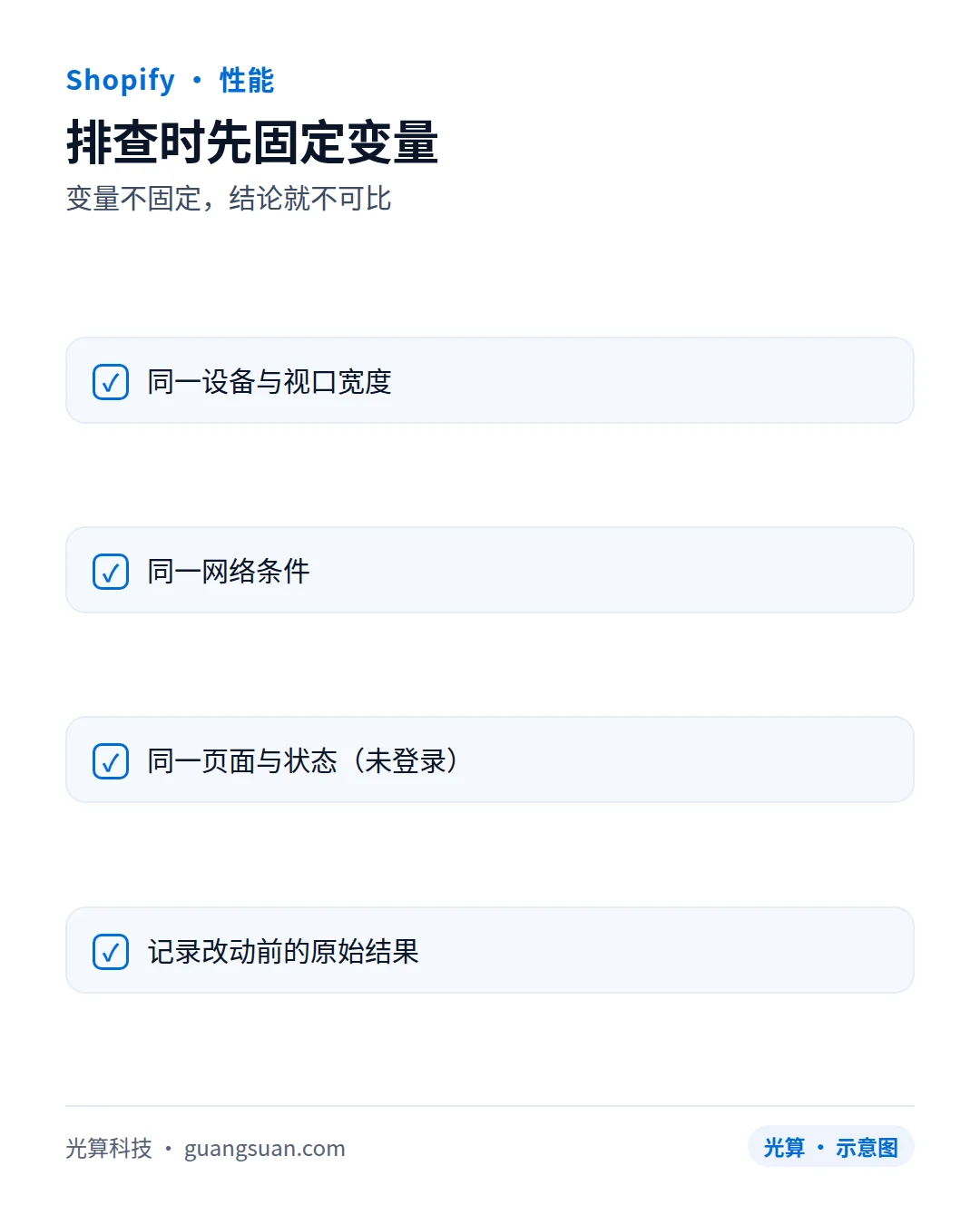 排查时先固定变量：变量不固定，结论就不可比